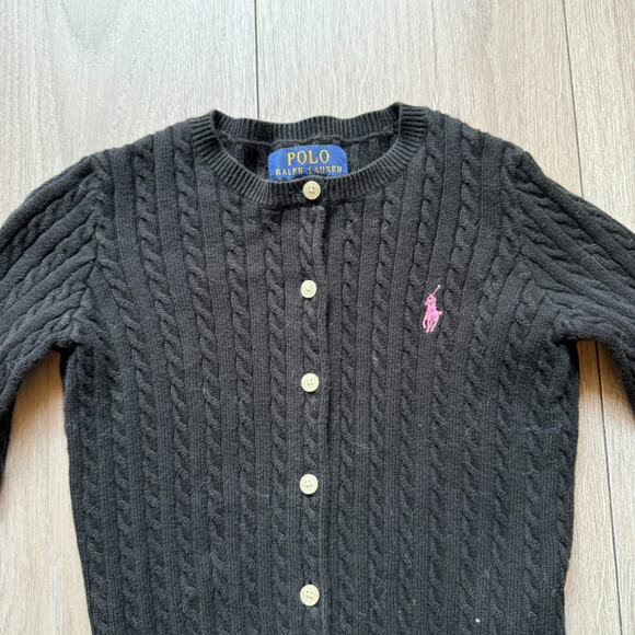 Polo Ralph Lauren Girl's Mini-Cable Cotton Cardigan Black S 7 - Picture 3 of 9